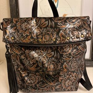 Patricia Nash Luzille Backpack with Bronze & Silver Floral Metallic Print